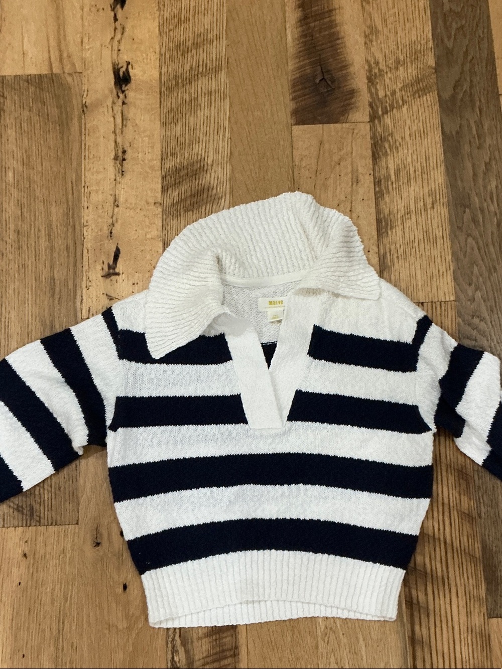 Maeve White and Navy Striped Cropped Sweater